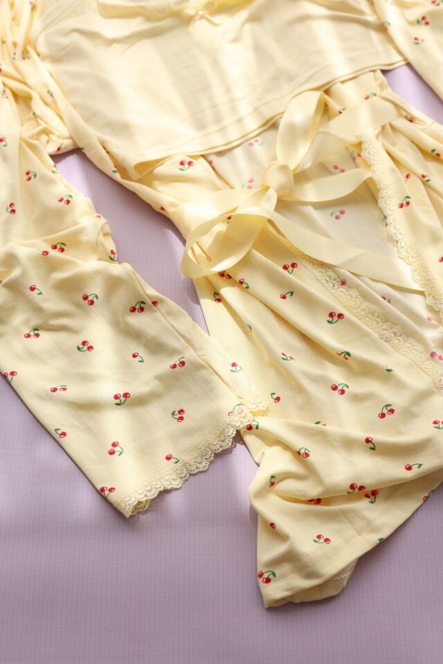 Croplu 3'lü Pijama Takımı Kiraz Desenli