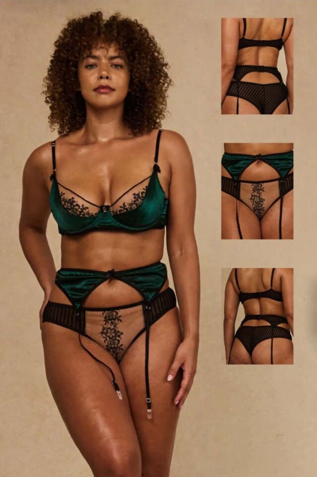 Petrol Yeşili Dantelli Jartiyer Takım Set