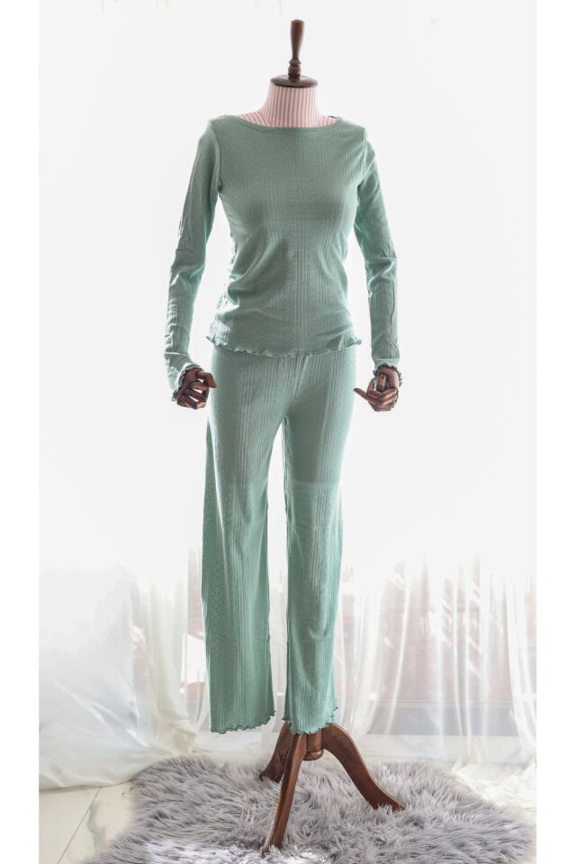 Pamuklu Pijama Takımı Mint Yeşili