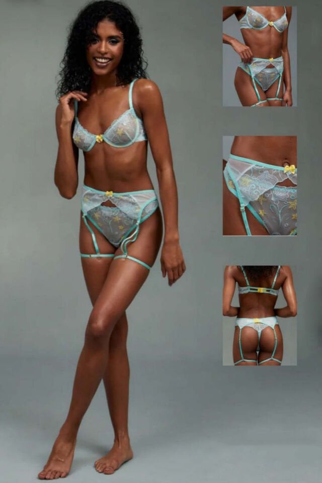 Su Yeşili Dantelli Jartiyer Takım Set